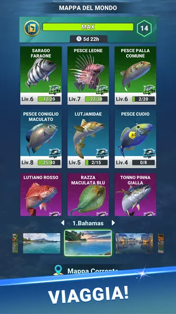 Mappa delle località e delle specie in Fishing Travel